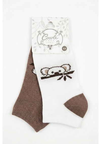 Cocole Socks Çocuk Patik Çorabı 2 Li Set Pamuklu Ekru & Kahverengi Koala Desenli Çok Renkli