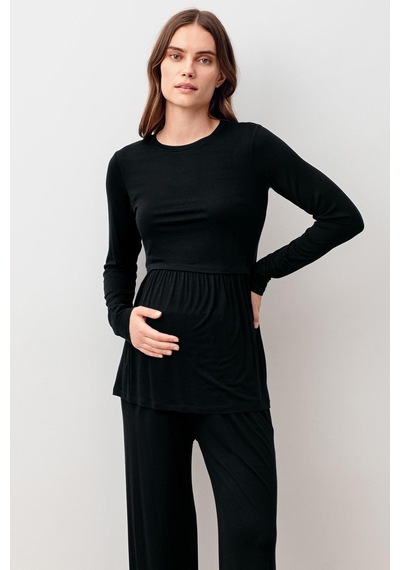 Artış Collection Uzun Kollu Esnek Likralı Viskoz Hamile Pijama Takım 20212 Siyah