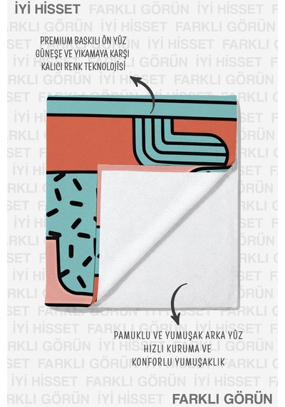 Geometrik Modern Çizgili Plaj Havlusu - Soyut Retro Turuncu Mint Hızlı Kuruyan Mikrofiber Havlu Çok Renkli