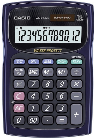 Casio WM-220MS-BU Suya ve Toza Dayanıklı Masaüstü 12 Hane Hesap Makinesi