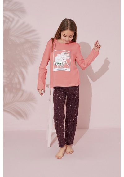 Siyah İnci Pamuklu Örme Pijama Takım 24241103 Koyu Somon