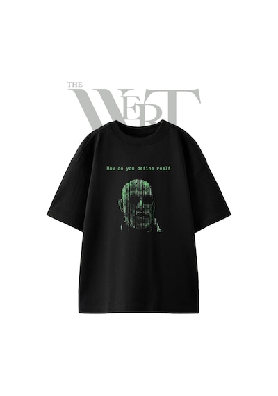 Thewert Matrix Neo Tasarım Baskılı Ünisex Siyah Oversize T-shirt