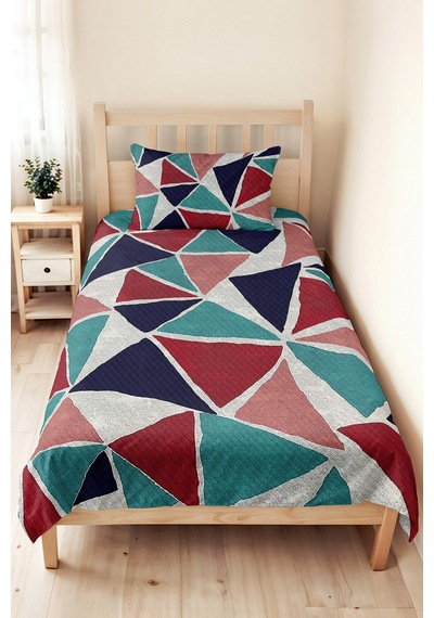 Geometrik Turkuaz Genç Odası Tek Kişilik Pike Takımı - Modern Bordo 160x220 Cm Kapitone Yatak Örtüsü Kırsal Halı Akışı