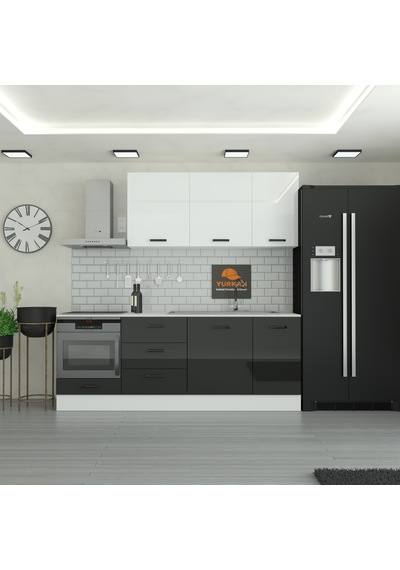 225 Cm Mutfak Dolabı Mdf Kapak Tezgah Dahil Yrkn225 99 Siyah