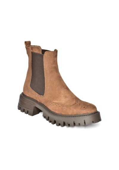 Fox Shoes R312152902 Taba Süet Kalın Tabanlı Kadın Bot Taba