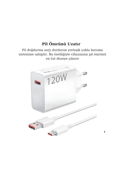 120w Turbo Ultra Hızlı Akım Korumalı Şarj Aleti Usb- Type-c Kablo Ve Adaptör Şarj Seti
