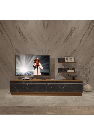Decoraktiv Eko 5db Mdf Std Tv Ünitesi Tv Sehpası Ceviz - Siyah Mermer