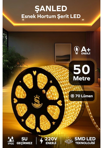 Hortum Esnek 220v Şerit Led Amber 50 Metre 50 Metre