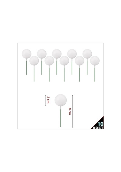 Çubuklu Süsleme Topu, 2cm X 10 Adet - Beyaz