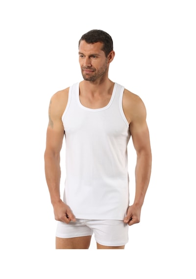 Özkan Underwear Özkan 0058 6'lı Paket Erkek %100 Pamuklu Ribana Esnek Rahat Sırtı Çapraz Sporcu Rambo Kalın Askılı Atlet Beyaz