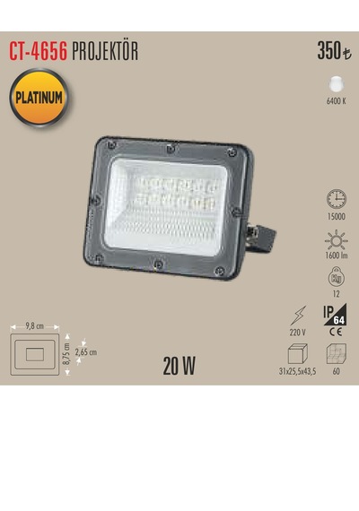Ct-4656 20w Led Projetör 1 Adet Beyaz Işık
