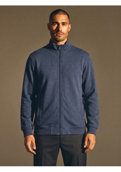 Maccali Erkek Mavi Büyük Beden Pamuklu Fermuarlı Sweatshirt