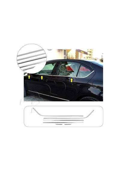 Skoda Octavia A7 Uyumlu 2013 Ve Üzeri Krom Cam Çıtası 6 Parça Paslanmaz Çelik