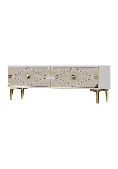 Tsa1297btg Alfa Tv Sehpası Beyaz-traverten-gold 120cm
