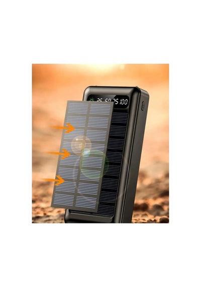Solar 20.000 Mah Güneş Enerjili Led Işıklı Powerbank Şarj Aleti 2x Usb Çıkışlı Mikro Tycp Siyah