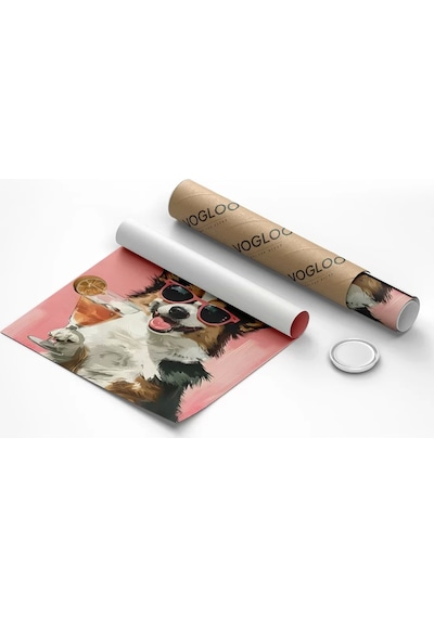 Çerçevesiz Poster Corgi'nin Pembe Gözlük Stili