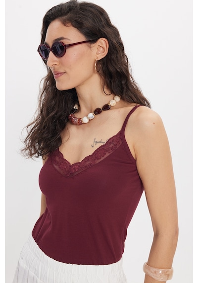 Tudors Kadın V Yaka Dantelli Atlet Aks-2632-50684 Bordo