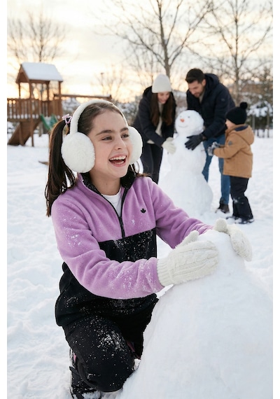 Lela Yumuşak Dokulu Yarım Fermuarlı Renk Bloklu Dik Yaka Unisex Çocuk Polar 5905004 Lila-Siyah