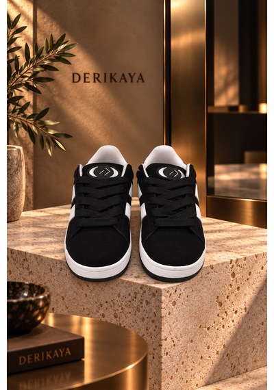 Derikaya Kadın Siyah Bağcıklı Düz Taban Günlük Sneaker Spor Ayakkabı