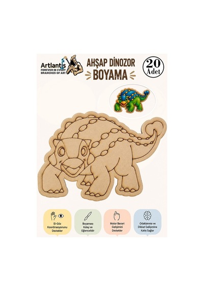 Ahşap Boyama Dinozorlar 20 Adet 10x15 Dinazor Boyama Figürü Etkinlik Çocuk Gelişim Motor Beceri Anasınıfı Kreş