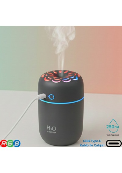 250ml Rgb Işıklı Süper Sessiz Type-c Mini Hava Nemlendirici & Aroma Difüzör