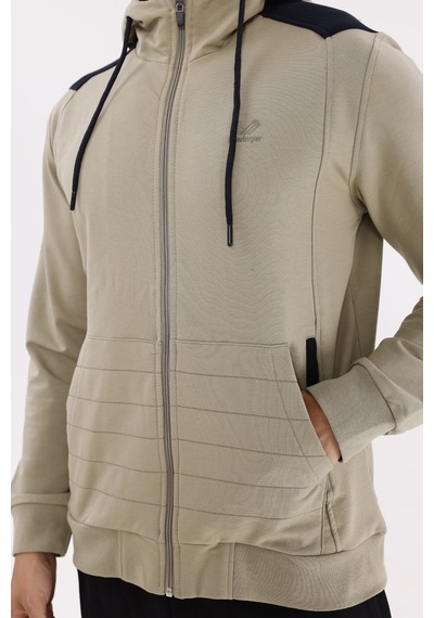 Rowinger Omuz Panel Detaylı Fermuarlı Kapüşonlu Erkek Sweatshirt Green