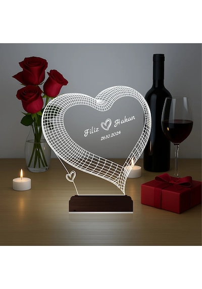 Luvivia Kalp Sevgiliye Hediye Kişiye Özel 3d Lamba - Masa Gece Lambası V26
