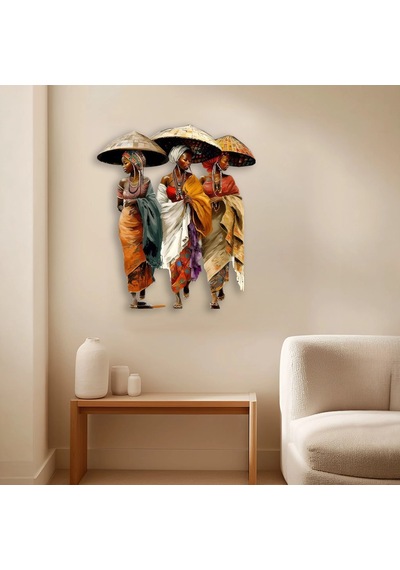 Üç Afrikalı Kadın Şapkalı - Metal Tablo - Dec0094 69 X 80 Cm Çok Renkli