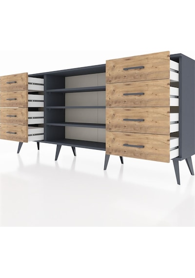 Arges Konsol 3 Raflı 8 Çekmeceli 176x30x83 Antrasit-antrasit/çam Antrasit/çam Arges Konsol 3 Raflı 8 Çekmeceli 176x30x83 Antrasit-antrasit/çam Antrasit/çam