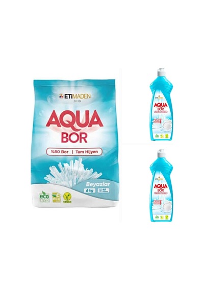 Aquabor Çamaşır Deterjanı Beyazlar İçin 6 Kg 40 Yıkama+ 2 Adet Aquabor Bulaşık Deterjanı 650 Ml 26689477