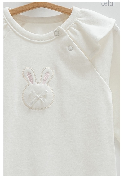 Caramell Cute Rabbıt Omuz Detaylı İkili Çıtçıtlı Body Ekru