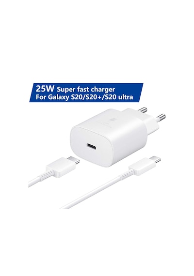 Samsung Uyumlu TA800 25 W Type-C Hızlı Şarj Aleti Kablo Set Beyaz