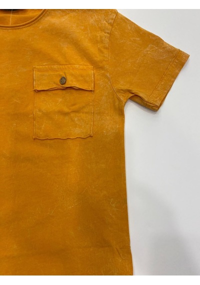 Richie Royce Çocuk Yıkamalı Sıfır Yaka Pamuklu Tshirt-6949-hardal Hardal