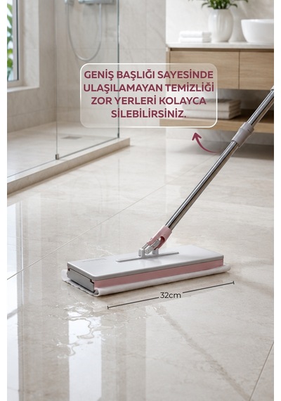 Click Mop Geniş Başlıklı Pratik Yer Temizlik Mopu - Bez Uyumlu - 32 Cm