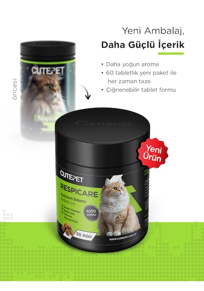 Cutepet Respicare Kedi Solunum Destek Tableti 60 Adet Bağışıklık Desteği Ve Nefes Açıcı Takviye
