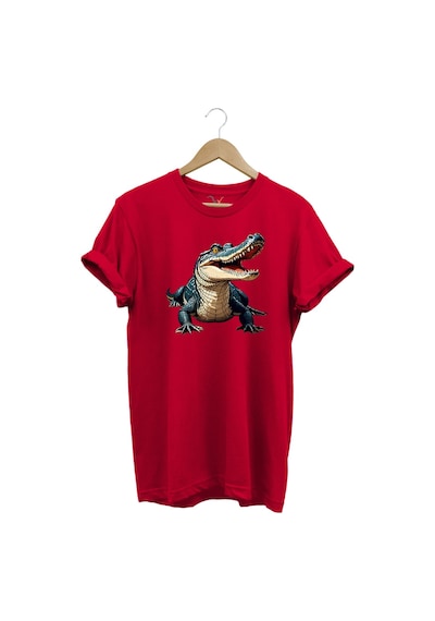 Timsah Baskılı %100 Pamuk Regular Fit T-shirt Kırmızı