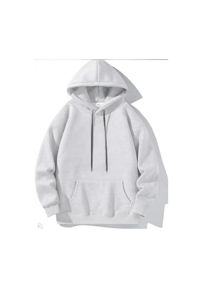 Primemagazam Kadın Kapüşonlu Kanguru Cepli 3 İplik Pamuklu Oversize Hoodie Sweatshirt - Gri Çeşitli