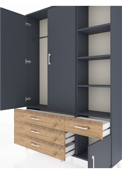 Arges Dolap 5 Raflı 4 Çekmeceli Tek Askılı 132x30x195 Antrasit-antrasit/çam Antrasıt/atlas Çam Arges Dolap 5 Raflı 4 Çekmeceli Tek Askılı 132x30x195 Antrasit-antrasit/çam Antrasıt/atlas Çam