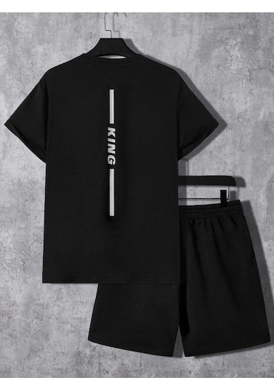 King Sırt T-shirt Şort - Siyah Alt Üst Kombin Şort Tişört Takım Baskılı Oversize Bisiklet Yaka Siyah King Sırt T-shirt Şort - Siyah Alt Üst Kombin Şort Tişört Takım Baskılı Oversize Bisiklet Yaka Siyah