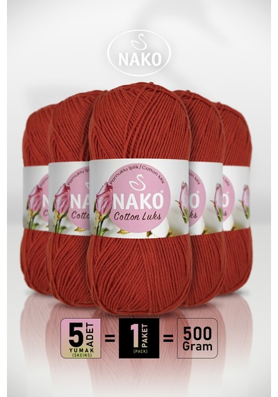 Cotton Lüks - 97592 Kiremit - 5'li Paket - 100gr/330m - Pamuklu Hırka Yelek Amigurumi İpi
