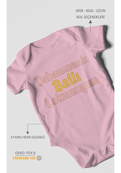 Morivokids Babaannemin Ballı Lokumuyum Kısa Kollu Bebek Body %100 Pamuk Koyu Pembe