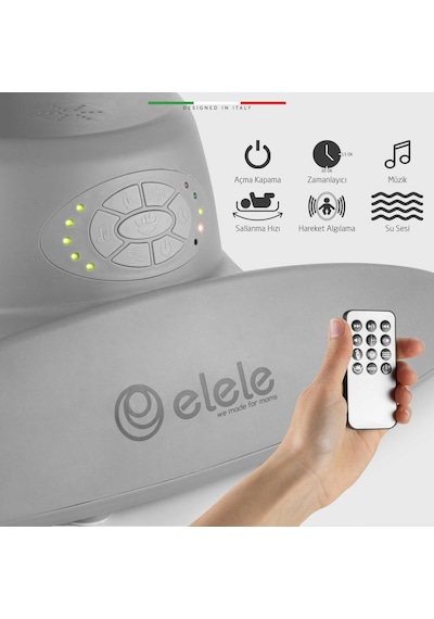 Elele Roma Lüks Elektrikli Otomatik Sallanan Ana Kucağı 360 Dönebilen Kademeli Antrasit