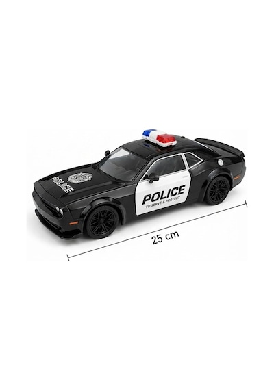 Dodge Challenger Tasarımlı 1:16 Ölçekli 2.4 Ghz Full Fonksiyon Şarjlı Uzaktan Kumandalı Polis Aracı Siyah
