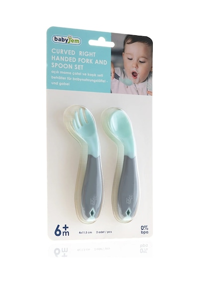 Babyjem - Açılı Mama Çatal Kaşık Seti - Yeşil