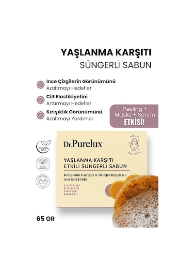 Yaşlanma Ve Kırışıklık Karşıtı, Dolgunlaştırıcı Serum Etkili - Peeling Etkili Süngerli Sabun Kabak Lifi - Lavanta