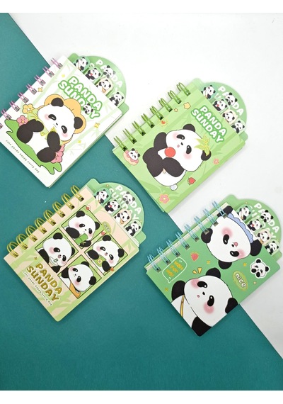 Sevimli Panda Ayraçlı Mini Not Defteri 9x14,5 Cm - Şirin Panda Yeşil