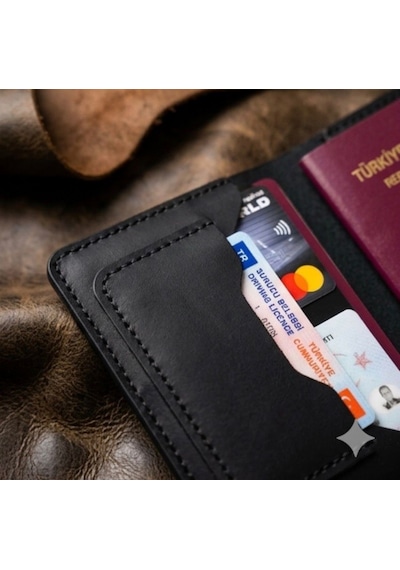 Parla Leather Pasaport Cüzdanı Kılıfı Kişiye Özel V3 Hakiki Gerçek Deri Kılıf Kadın Erkek SİYAH