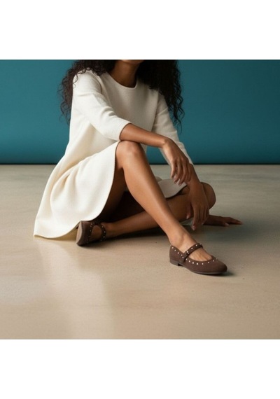 Ne&ve Shoes Kahve Süet Pim Detaylı Yuvarlak Burunlu Kadın Günlük Babet Kahverengi