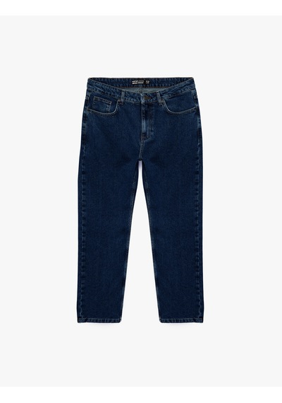 Koton Normal Bel Cepli Pamuklu Vintage Straight Fit Jean Pantolon Koyu İndigo 7wam40148nd