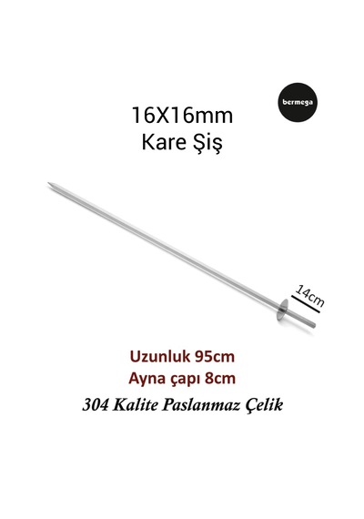 16mm Kare Şiş - 95cm Uzunluk - 304 Kalite Paslanmaz Çelik